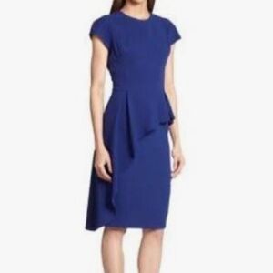 RICKIE FREEMAN for TERI JON Asymmetrical Peplum Dress Blue Sapphire Size 12